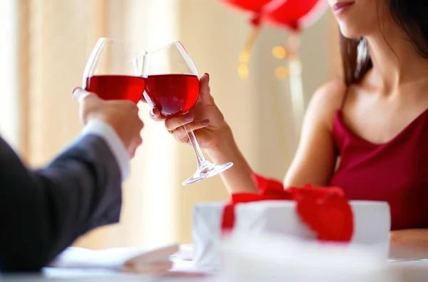 Valentine Day Concept Loving Couple Celebrating Valentine Day Restaurant Lovers — Stock Photo, Image
