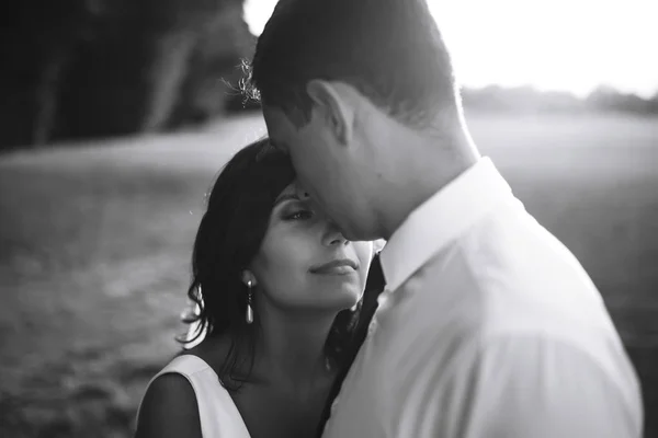 Black White Photo Cheerful Emotional Newlyweds Who Enjoy Each Other — ストック写真