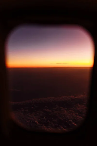 Hermosa Vista Panorámica Través Ventana Del Avión Atardecer Amanecer Ventana — Foto de Stock