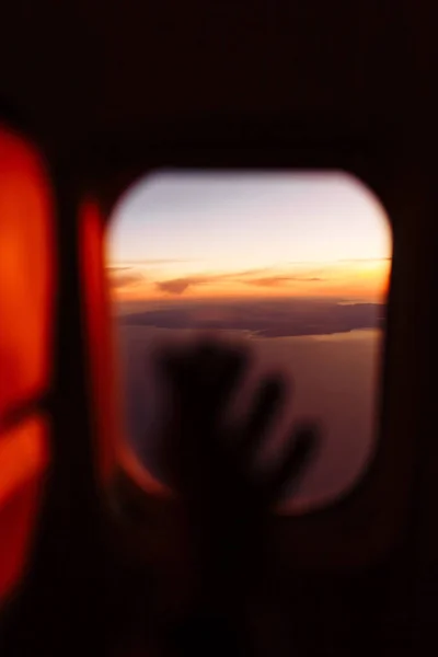 Gün Batımında Gün Doğumunda Uçak Penceresinden Manzaralı Güzel Bir Manzara — Stok fotoğraf
