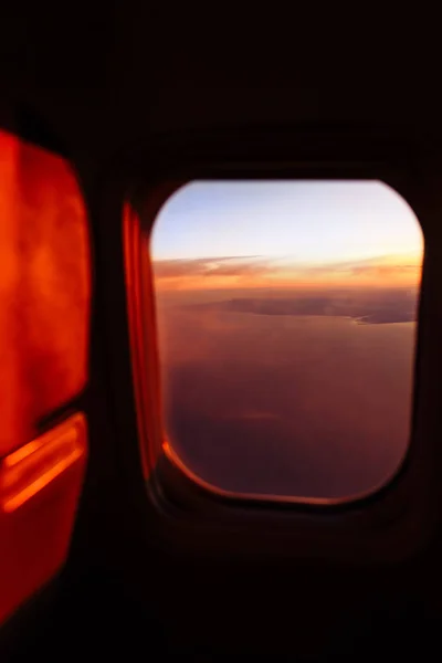 Hermosa Vista Panorámica Través Ventana Del Avión Atardecer Amanecer Ventana —  Fotos de Stock