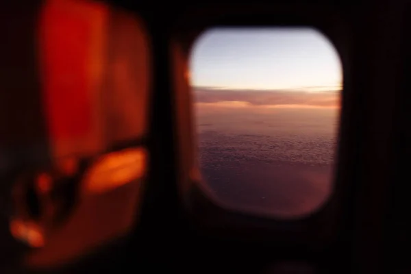 Bela Vista Panorâmica Através Janela Aeronave Pôr Sol Nascer Sol — Fotografia de Stock