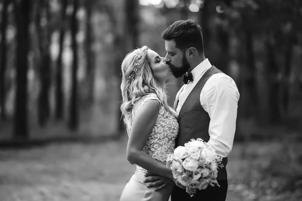 Sensuale Foto Bianco Nero Sposa Sposo Elegante Coppia Sposi Felici — Foto Stock