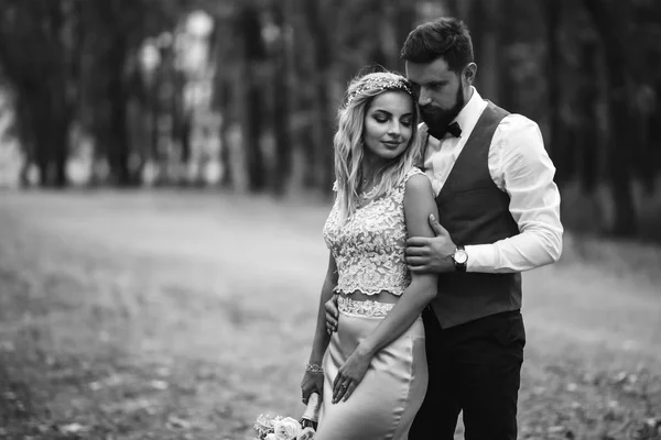 Sensual Preto Branco Foto Noiva Noivo Casal Elegante Recém Casados — Fotografia de Stock