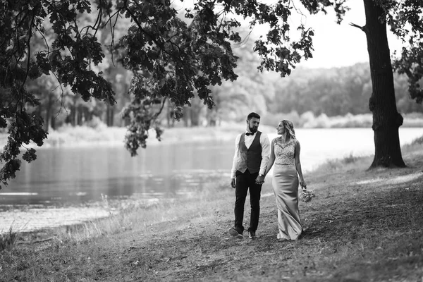 Sensual Foto Blanco Negro Los Novios Elegante Pareja Recién Casados — Foto de Stock