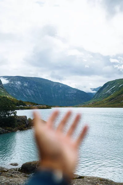 Norveç Resimli Manzara Dağları Göl Manzarası Çok Güzel Sabah Dağ — Stok fotoğraf