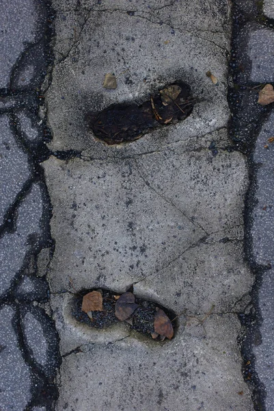 Old Asphalt Road Human Feet Steps — Photo