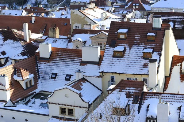 European town in winter season, houses, city buildings, house roofs