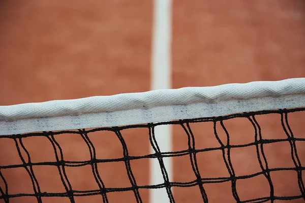 Tennis Net Orange Court Surface — Zdjęcie stockowe