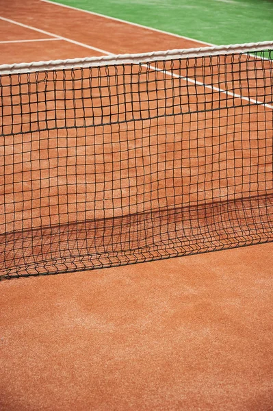 Tennis Net Orange Court Surface — Zdjęcie stockowe