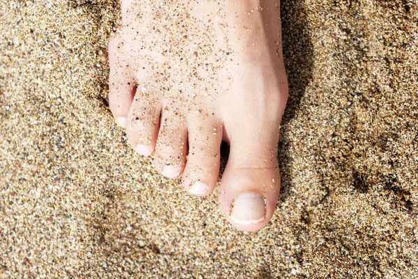 sandy beach surface female toes on foot