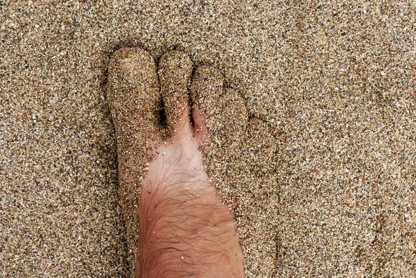 Areia Praia Superfície Masculino Dedos — Fotografia de Stock