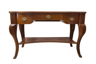 Antika ahşap el işi masa izole beyaz zemin üzerine