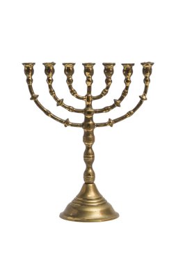 Eski ritüel mum menorah izole beyaz zemin üzerine