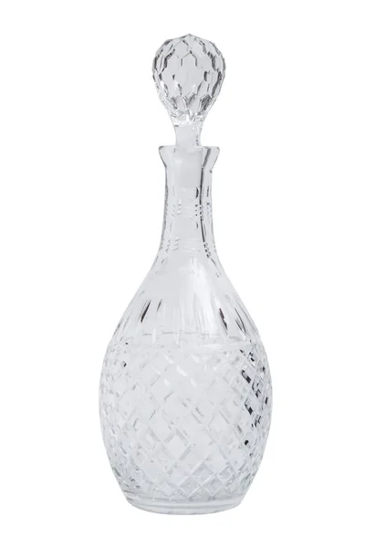 Cristal transparente vacío hermosa jarra con tapón sobre fondo aislado . —  Fotos de Stock