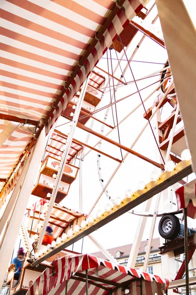 Ferris Wheel cabins with striped awning close up — Stock Photo, Image