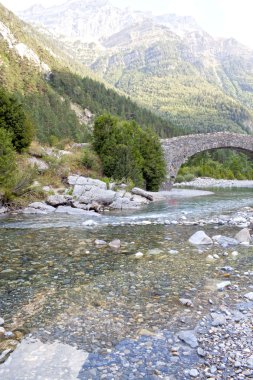Pyrenees bir köprü ile dağlarının görünümü