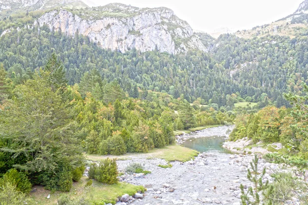 Uitzicht op de bergen en de rivier in de Pyreneeën, Spanje — Stockfoto