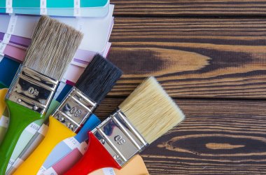 Ressam ve dekoratör çalışma tablosu Saray Projesi, renk swatc