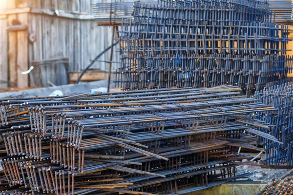 Industrial background. Rebar texture. Rusty rebar for concrete p — Stock Photo, Image