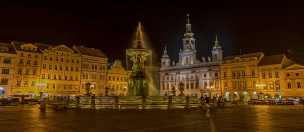 Noite em Ceske Budejovice cidade — Fotografia de Stock