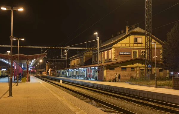 Tracks and lights in Veseli nad Luznici station — Stock Photo, Image