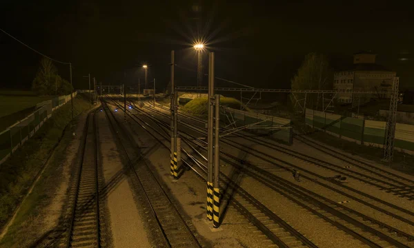 Tracks and lights in Veseli nad Luznici station — Stock Photo, Image