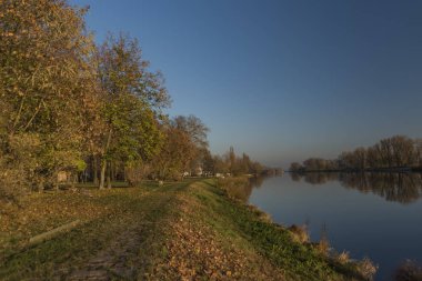 Litomerice Nehri Labe sonbahar günbatımı ile
