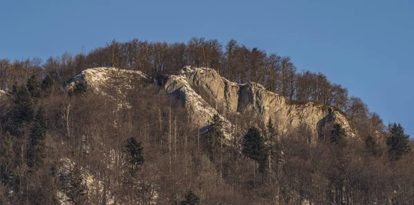 Hill over koude ochtend in Dedinky dorp — Stockfoto