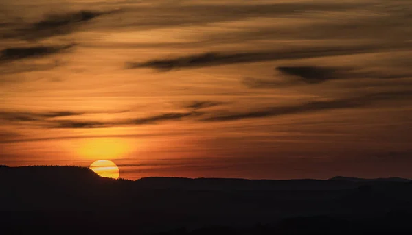 Sunset in national park from hill — Stock Photo, Image