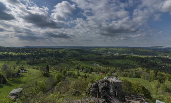 Spring cloudy day with blue sky from Tolstejn castle — Stock Photo, Image