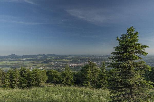 View from Komari hurka hill on Teplice area in spring evening