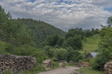 Lesnica köy içinde güneşli yaz gün