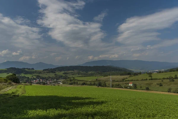 Prato sotto Velky Choc collina vicino al villaggio Jasenova nel nord della Slovacchia in estate — Foto Stock