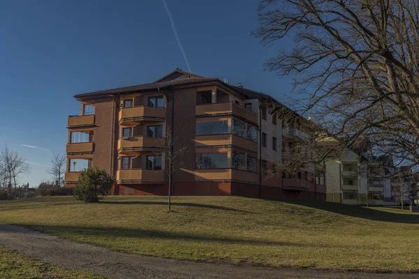 stock image Modern building near Malse river in Ceske Budejovice