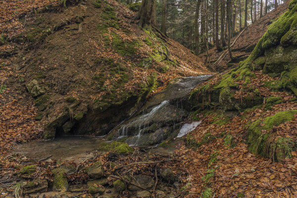 Pulcinsky waterfall in spring sunny day