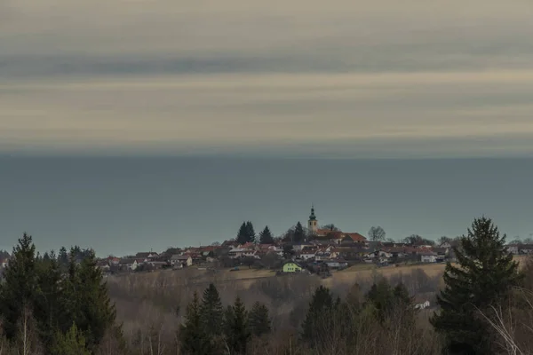 Svaty Jan nad Malsi village on hill in cloudy color day in south Bohemia — 图库照片