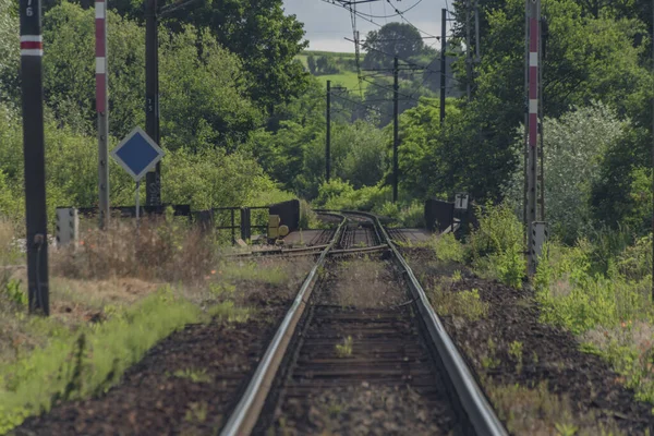 Trilha Ferroviária Perto Estação Kysak Verão Manhã Verde Quente Leste — Fotografia de Stock