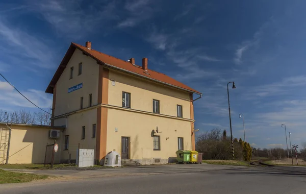 Edifício Estação Estação Kojetice Morave Inverno Dia Ensolarado Inverno — Fotografia de Stock