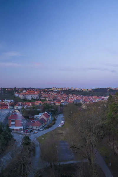 Zonsondergang Avond Voet Spoorbrug Vallei Trebic Stad Moravië Regio — Stockfoto