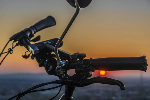Espejo Manillar Luz Bicicleta Eléctrica Color Atardecer Agradable Noche — Foto de Stock