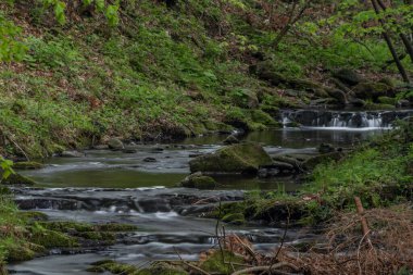 Trojanovice köyündeki Lomna Nehri Bahar sıcak renk gününde