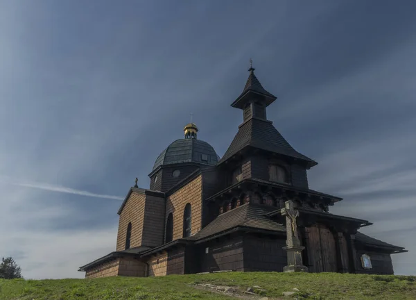 Braune Hölzerne Alte Kapelle Auf Dem Radhost Hügel Den Beskiden — Stockfoto