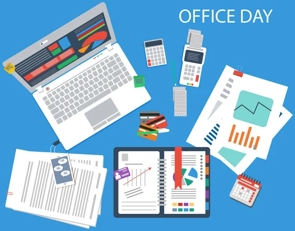 The workplace with office stuff — Stock Vector