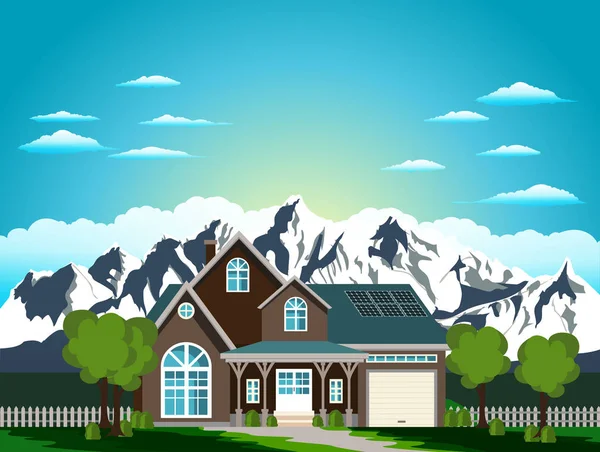 Casa residencial en las montañas — Vector de stock