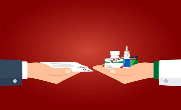 Рука человека принимать таблетки от врача по рецепту . — стоковый вектор