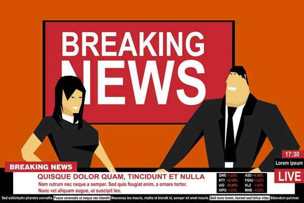 Internet TV breaking news male and female from a studio. — Stock Vector