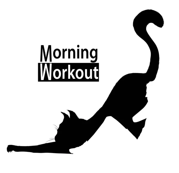 Έννοια της ασκήσεις το πρωί. Ο άνθρωπος που κάνει άσκηση στο φόντο μιας γάτας. Εικονογράφηση αρνητικός χώρος — Διανυσματικό Αρχείο