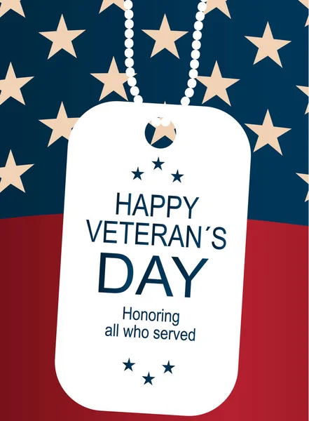 米国旗の背景の兵士のバッジ。幸せな退役軍人の日のポスターやバナー 11 月 11 日. — ストックベクタ
