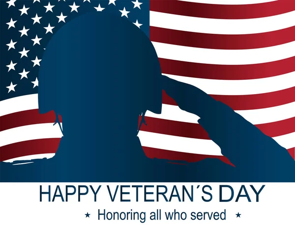 Солдатский силуэт салютует флагу США в честь Дня памяти. С Днем ветерана плакат или баннеры. Флаг США как фон . — стоковый вектор
